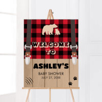 Bienvenidos a Baby Shower Red Rustic Plaid Lumberj