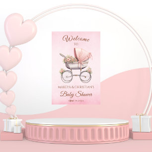 Póster Bienvenidos a Baby Shower rosado del Chica clásico