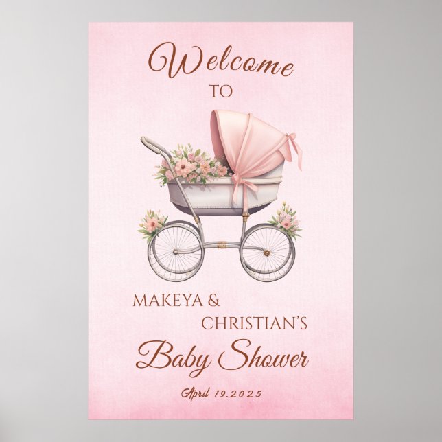 Póster Bienvenidos a Baby Shower rosado del Chica clásico (Frente)