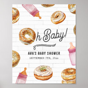 Póster Bienvenidos a Baby Shower rosado en botellas y Bag