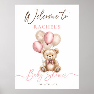 Póster Bienvenidos a Baby Shower rosado en los globos de