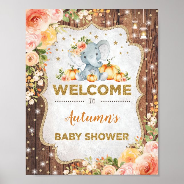 Póster Bienvenidos a Baby Shower Rushall Floral Elephant (Frente)