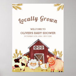 Póster Bienvenidos a Baby Shower Rustic Barnyard Farm Ani