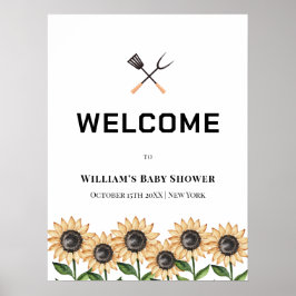 Póster Bienvenidos a Baby Shower Rustic BQ Sunflower