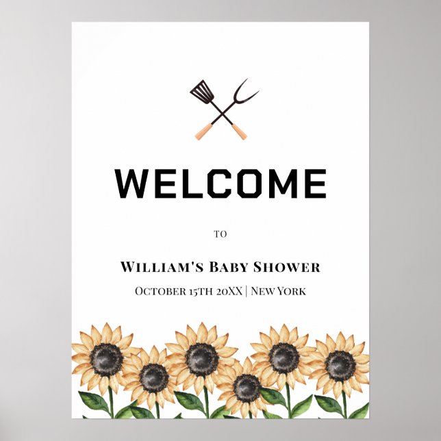 Póster Bienvenidos a Baby Shower Rustic BQ Sunflower (Frente)