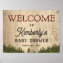 Póster Bienvenidos a Baby Shower Rustic Buffalo Check Wil