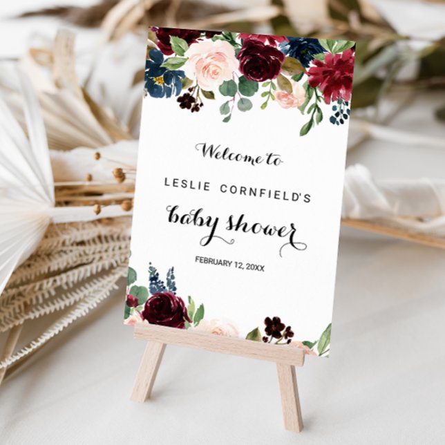 Póster Bienvenidos a Baby Shower Rustic Burgundy en otoño (Subido por el creador)