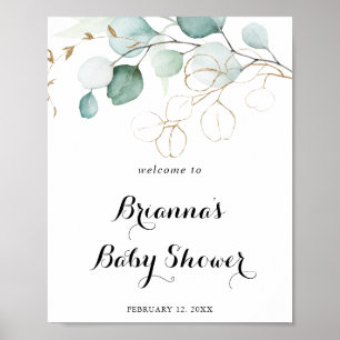 Póster Bienvenidos a Baby Shower Rustic Eucalyptus Gold F