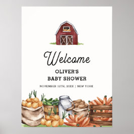 Póster Bienvenidos a Baby Shower Rustic Farm Barnyard Veg