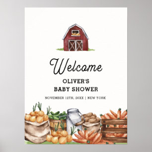 Póster Bienvenidos a Baby Shower Rustic Farm Barnyard Veg