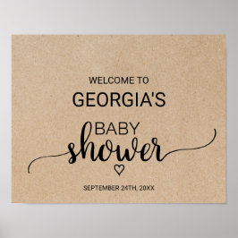 Póster Bienvenidos a Baby Shower Rustic Faux Kraft Callig