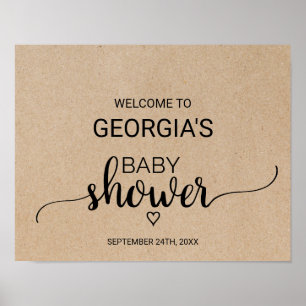 Póster Bienvenidos a Baby Shower Rustic Faux Kraft Callig