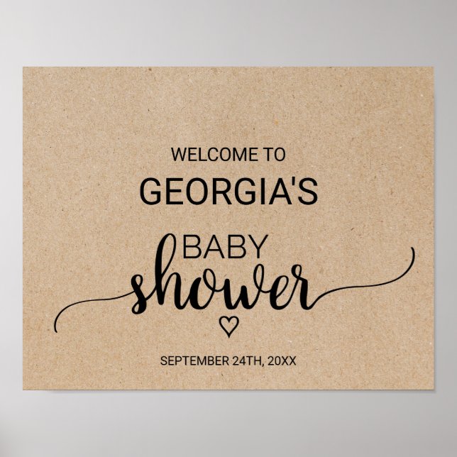 Póster Bienvenidos a Baby Shower Rustic Faux Kraft Callig (Frente)