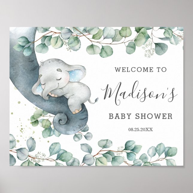 Póster Bienvenidos a Baby Shower Rustic Greenery Cute Ele (Frente)