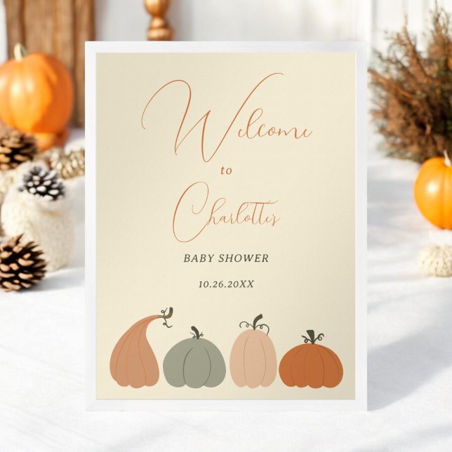 Póster Bienvenidos a Baby Shower Rustic Neutrall Fall (Rustic Neutral Fall Pumpkin Baby Shower Welcome Poster)