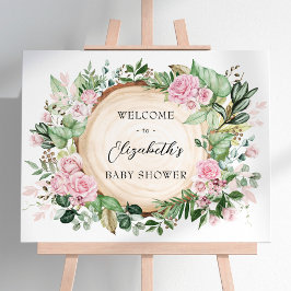 Póster Bienvenidos a Baby Shower Rustic Pink Roses Greene