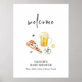 Póster Bienvenidos a Baby Shower Rustic Pizza Beers Pacif