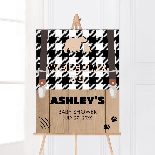 Póster Bienvenidos a Baby Shower Rustic Plaid Lumberjack (Plaid Lumberjack Baby Shower Welcome Sign
)