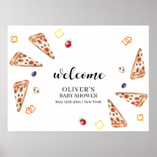 Póster Bienvenidos a Baby Shower Rustic Slice Pizza