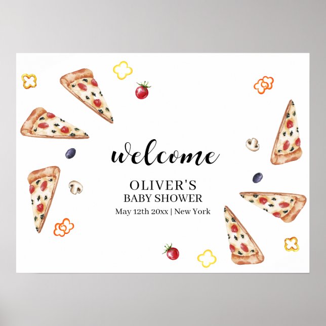 Póster Bienvenidos a Baby Shower Rustic Slice Pizza (Frente)