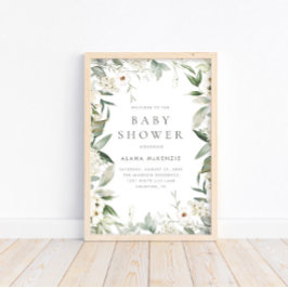 Póster Bienvenidos a Baby Shower Rústico de la vegetación