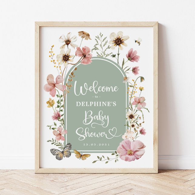 Póster Bienvenidos a Baby Shower Sage Green Boho Wildflow (Subido por el creador)