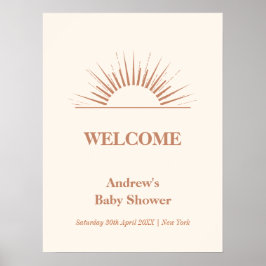 Póster Bienvenidos a Baby Shower Simple Neutral Boho Suns