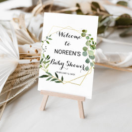 Póster Bienvenidos a Baby Shower sobre las hojas verdes t