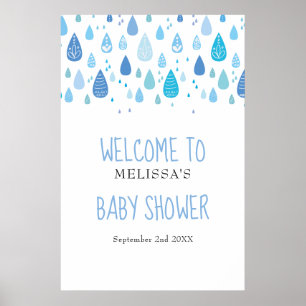 Póster Bienvenidos a Baby Shower/Sprinkle Blue Raindrop