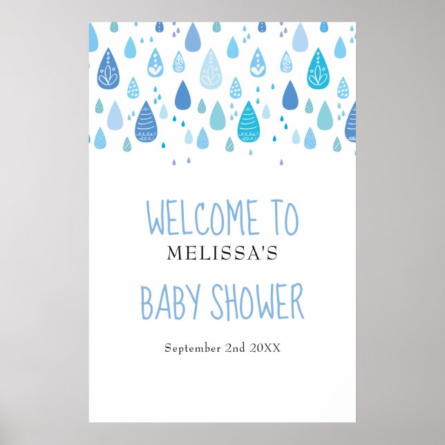 Póster Bienvenidos a Baby Shower/Sprinkle Blue Raindrop (Frente)