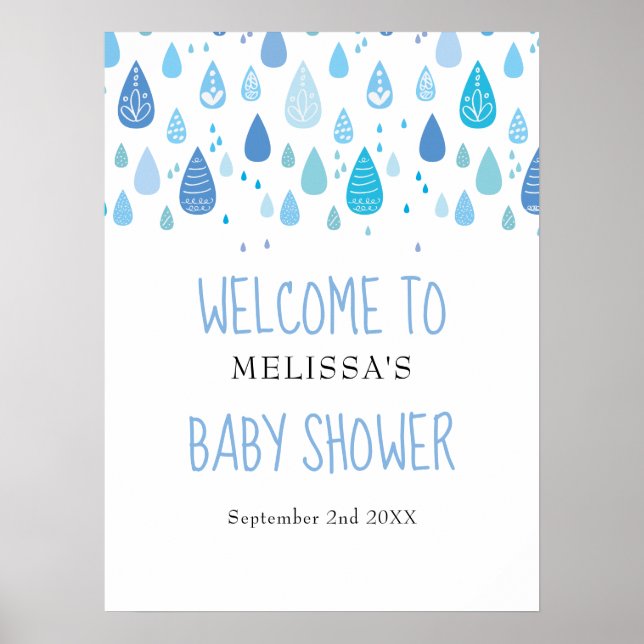 Póster Bienvenidos a Baby Shower/Sprinkle Blue Raindrop (Frente)