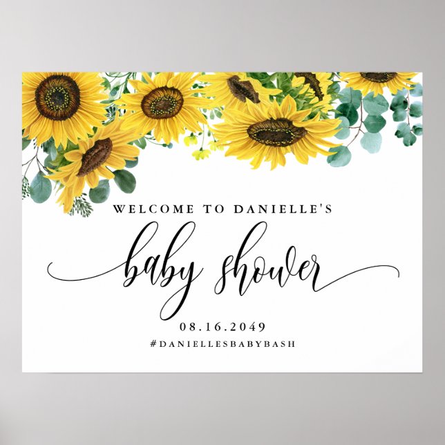 Póster Bienvenidos a Baby Shower Sunflowers y Eucalyptus (Frente)
