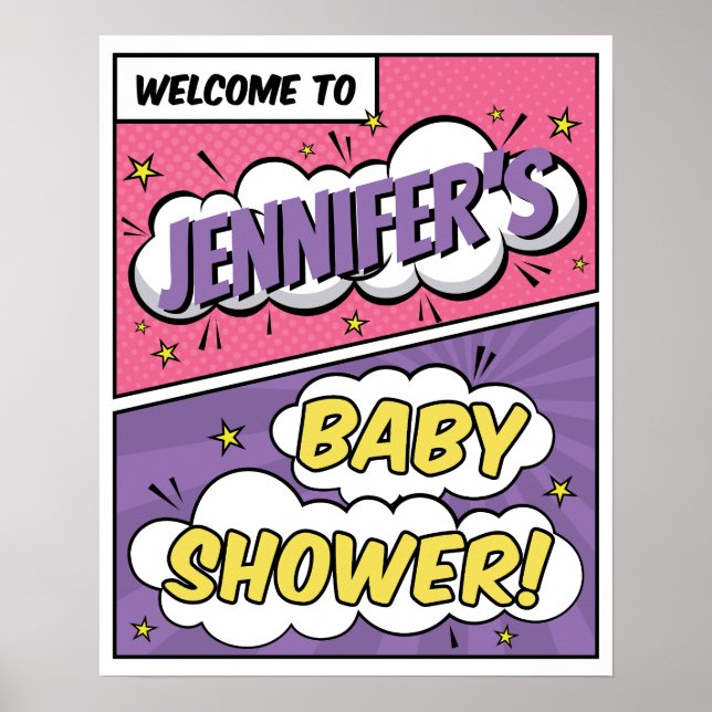 Póster Bienvenidos a Baby Shower, superhéroe de historiet (Frente)