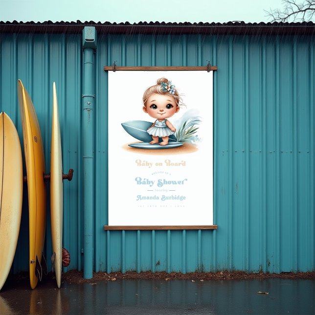 Póster Bienvenidos a Baby Shower temática de bebé a bordo (Baby on Board Surf-Themed Baby Shower Welcome Poster)