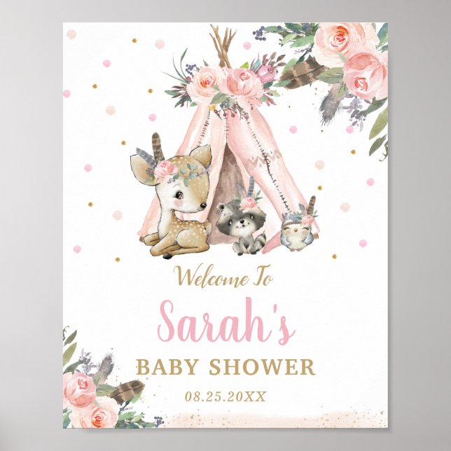 Póster Bienvenidos a Baby Shower Tribal Boho Animals de W (Frente)