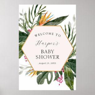 Póster Bienvenidos a Baby Shower Tropical Floral