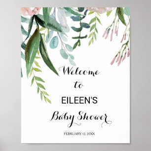 Póster Bienvenidos a Baby Shower Tropical Floral and Gree