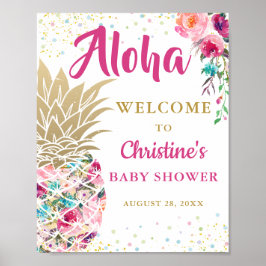 Póster Bienvenidos a Baby Shower Tropical Pineapple Pink