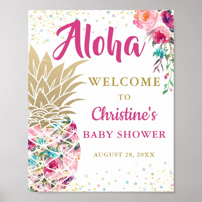 Póster Bienvenidos a Baby Shower Tropical Pineapple Pink  (Frente)