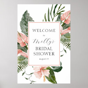 Póster Bienvenidos a Baby Shower Tropical Pink Floral