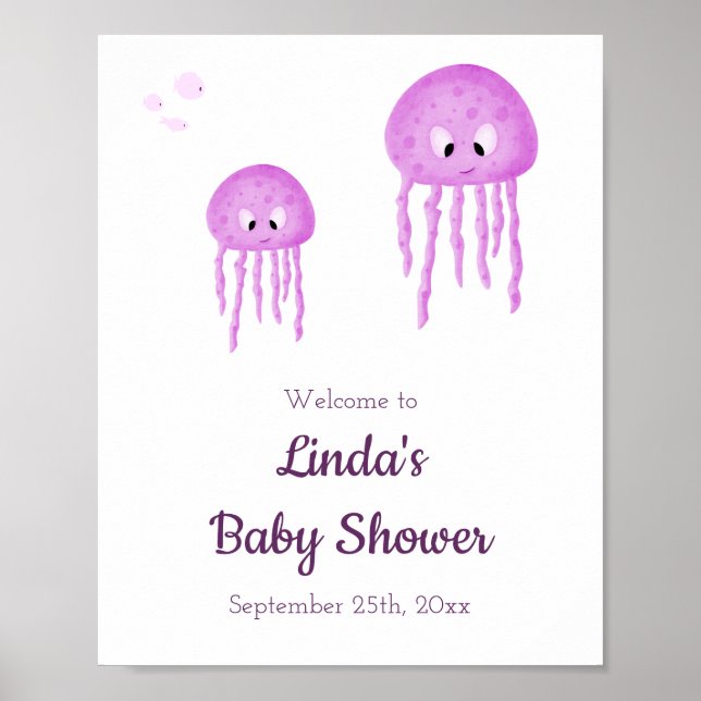 Póster Bienvenidos a Baby Shower Under Sea Pink Jellyfish (Frente)