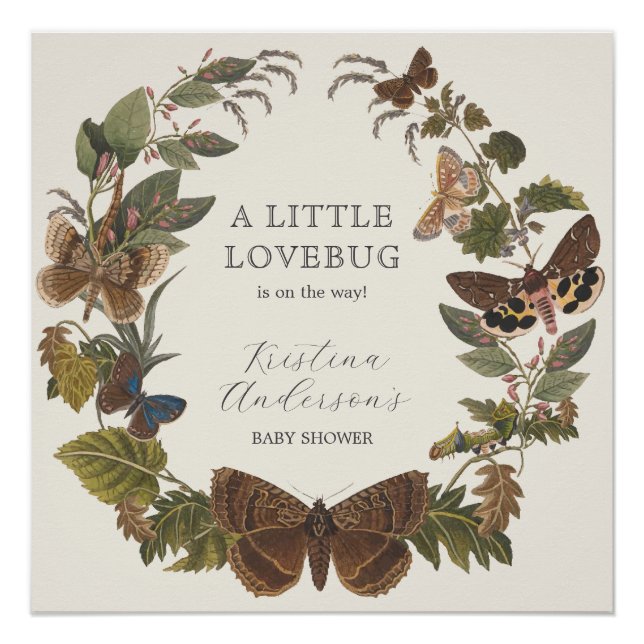 Póster Bienvenidos a Baby Shower Viejo Botánico Woodland (Anverso)