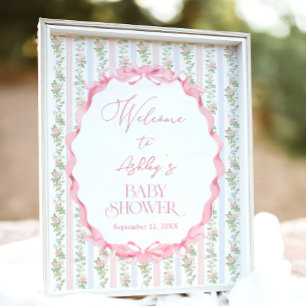 Póster Bienvenidos a Baby Shower Vintage Floral Bow