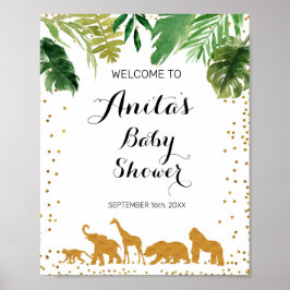Póster Bienvenidos a Baby Shower Watercolor, un animal de