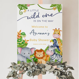 Póster Bienvenidos a Baby Shower Wild One on the Way Zoo 
