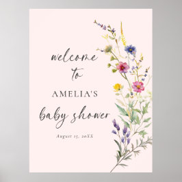 Póster Bienvenidos a Baby Shower Wildflower Floral Pink