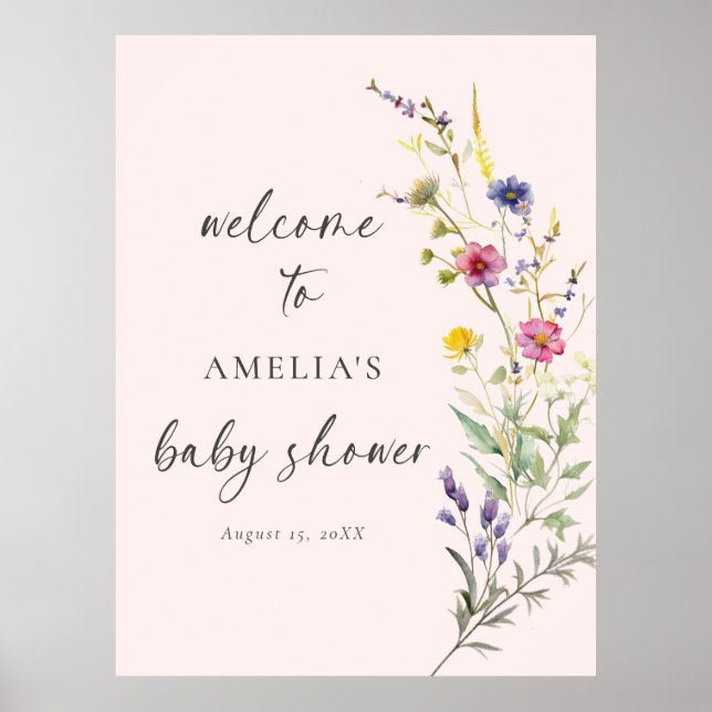 Póster Bienvenidos a Baby Shower Wildflower Floral Pink (Frente)