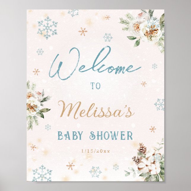 Póster Bienvenidos a Baby Shower Winter Wonderland Snowfl (Frente)