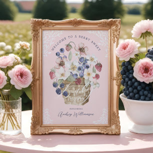 Póster Bienvenidos a Berry Sweet Baby Shower Berries & Fl