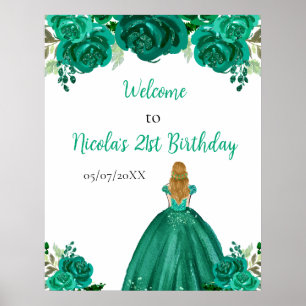 Póster Bienvenidos a Blonde Hair Princess Green Floral Bi